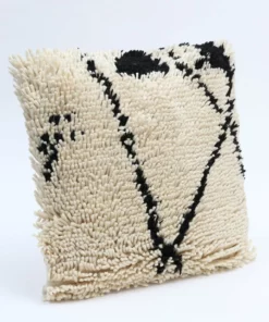 Inspire Me! Home Decor Black And Cream Woven Wool Shag Pillow PILLOWS, RUGS, & THROWS