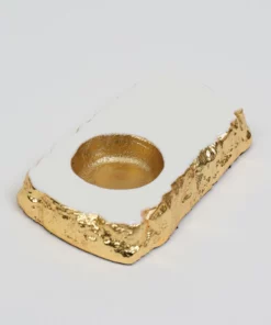 Inspire Me! Home Decor Gold And White Enameled Metal Tea Spoon Rest