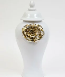 Inspire Me! Home Decor White Ginger Jar With Large Gold Flower Detail (3 Sizes)