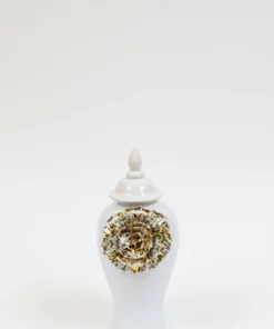 Inspire Me! Home Decor White Ginger Jar With Large Gold Flower Detail (3 Sizes)