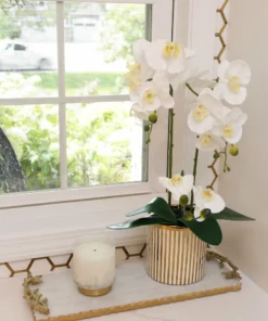 Inspire Me! Home Decor White Potted Faux Orchid In Gold And White Vase