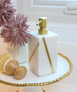 Inspire Me! Home Decor Marble Soap Dispenser With Gold Line Detail