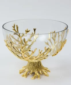 Inspire Me! Home Decor Large Glass Bowl On Gold Branch Base