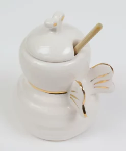 Inspire Me! Home Decor White Honey Bee Jar With Wood Dipper