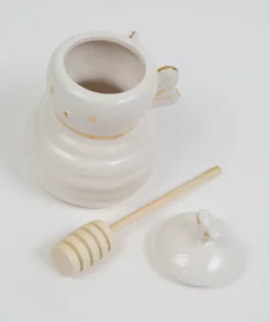 Inspire Me! Home Decor White Honey Bee Jar With Wood Dipper