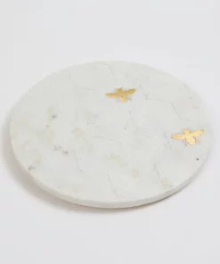Inspire Me! Home Decor Round Marble Platter With Gold Bees