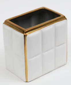 Inspire Me! Home Decor White Square Design Vase With Gold Border