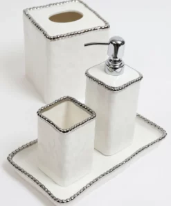 Inspire Me! Home Decor White & Silver Beaded Vanity Collection (3 Items) Each Sold Indiviually