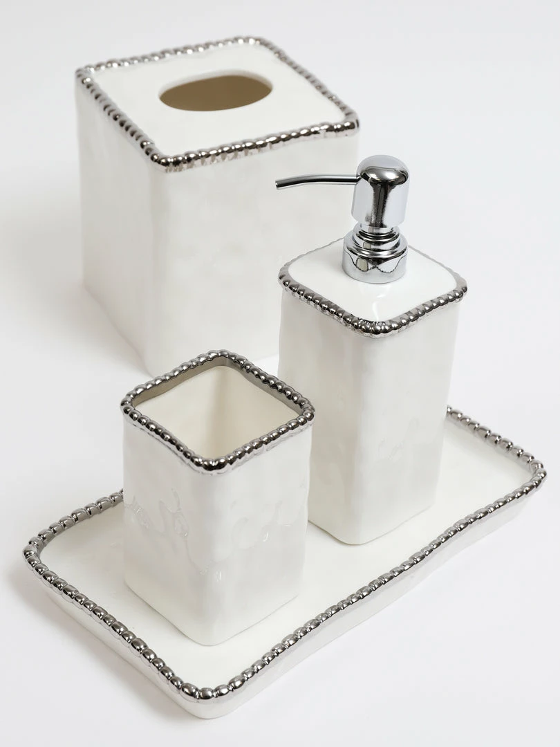 Inspire Me! Home Decor White & Silver Beaded Vanity Collection (3 Items) Each Sold Indiviually 4 Inspire Me! Home Decor White & Silver Beaded Vanity Collection (3 Items) Each Sold Indiviually