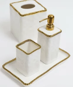 Inspire Me! Home Decor White & Gold Beaded Vanity Collection (3 Items) Each Sold Individually