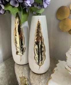 Inspire Me! Home Decor White Ceramic Vase With Gold Leaf Design (3 Sizes)