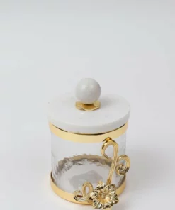 Inspire Me! Home Decor Glass Canister With Gold Detail And Marble Lid (3 Sizes)