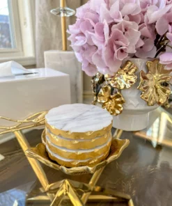 Inspire Me! Home Decor Circle Marble Coasters With Gold Edge