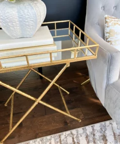 Inspire Me! Home Decor Gold Tray Side Table With Mirrored Top