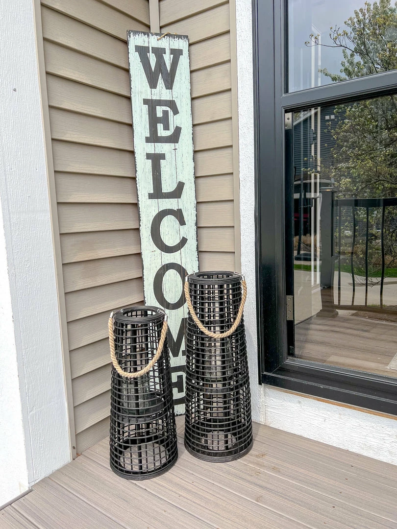 Inspire Me! Home Decor Indoor/Outdoor Rattan Black Tapered Lantern (2 Sizes) 3 Inspire Me! Home Decor Indoor/Outdoor Rattan Black Tapered Lantern (2 Sizes)