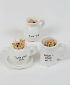 Inspire Me! Home Decor KITCHEN White Ceramic Toothpick Holder (3 Shapes)