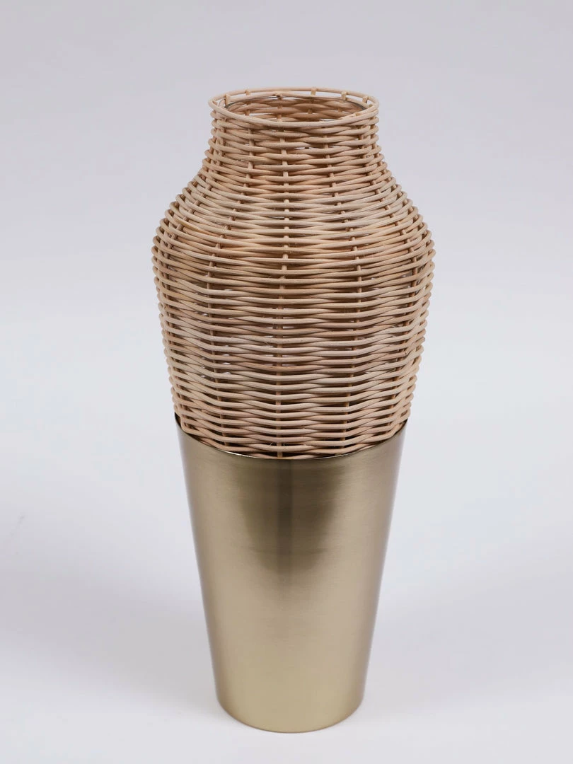 Inspire Me! Home Decor Rattan Wicker Vase With Gold Metal Base 4 Inspire Me! Home Decor Rattan Wicker Vase With Gold Metal Base