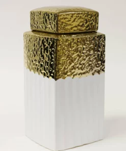 Inspire Me! Home Decor White Hammered Jar With Gold Border & Lid (3 Sizes) 12 Inspire Me! Home Decor White Hammered Jar With Gold Border & Lid (3 Sizes)