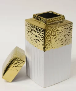 Inspire Me! Home Decor White Hammered Jar With Gold Border & Lid (3 Sizes) 13 Inspire Me! Home Decor White Hammered Jar With Gold Border & Lid (3 Sizes)