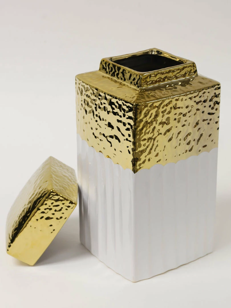 Inspire Me! Home Decor White Hammered Jar With Gold Border & Lid (3 Sizes) 8 Inspire Me! Home Decor White Hammered Jar With Gold Border & Lid (3 Sizes)