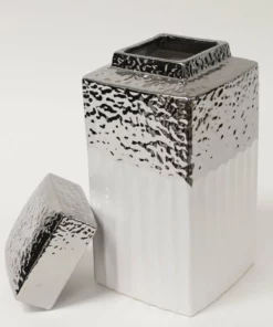 Inspire Me! Home Decor White Hammered Canister With Silver Border & Lid (3 Sizes) Gold 9 Inspire Me! Home Decor White Hammered Canister With Silver Border & Lid (3 Sizes) Gold