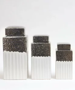 Inspire Me! Home Decor White Hammered Canister With Silver Border & Lid (3 Sizes) Gold 7 Inspire Me! Home Decor White Hammered Canister With Silver Border & Lid (3 Sizes) Gold