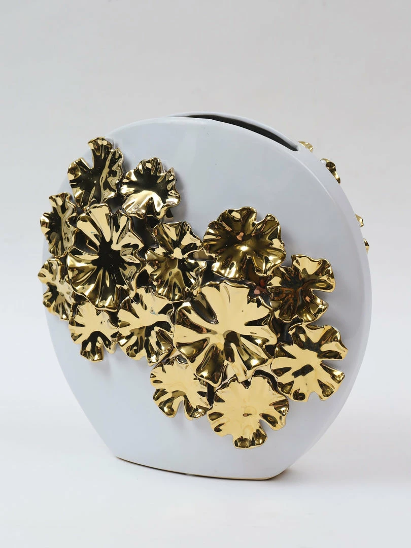 Inspire Me! Home Decor White Vase With Gold Floral Design 4 Inspire Me! Home Decor White Vase With Gold Floral Design