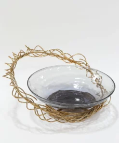 Inspire Me! Home Decor Shallow Glass Bowl With Gold Metal Swirl