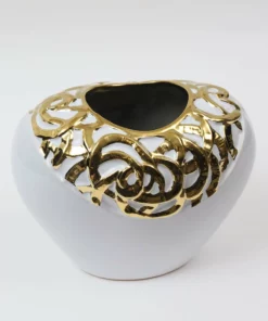 Inspire Me! Home Decor White Ceramic Vase With Stunning Gold Border Design