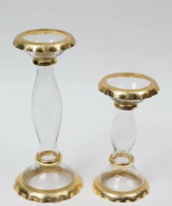 Inspire Me! Home Decor Glass Candle Holders With Gold Ruffle Detail (2 Sizes)