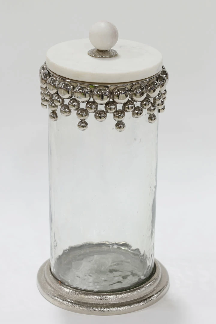 Inspire Me! Home Decor Silver Beaded Canisters W/ Marble Lid (3 Sizes) 5 Inspire Me! Home Decor Silver Beaded Canisters W/ Marble Lid (3 Sizes)
