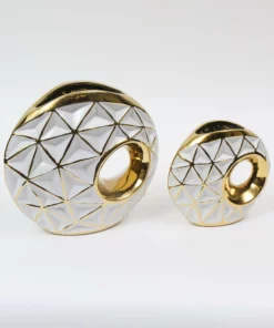 Inspire Me! Home Decor White Porcelain Geometrical Design Vase With Cut Out (2 Sizes)