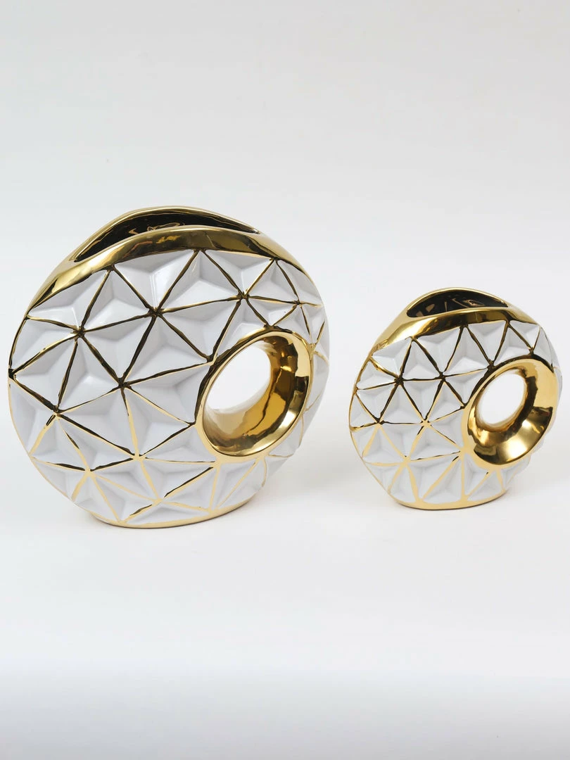 Inspire Me! Home Decor White Porcelain Geometrical Design Vase With Cut Out (2 Sizes) 4 Inspire Me! Home Decor White Porcelain Geometrical Design Vase With Cut Out (2 Sizes)