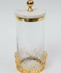Inspire Me! Home Decor Glass Canister With Gold Branch Design And Marble And Gold Lid (3 Sizes)