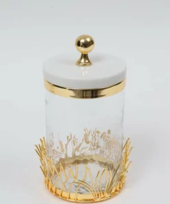 Inspire Me! Home Decor Glass Canister With Gold Branch Design And Marble And Gold Lid (3 Sizes)