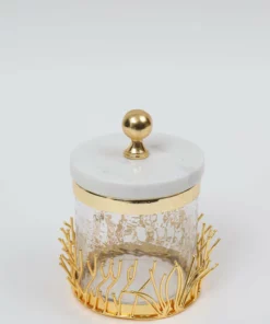 Inspire Me! Home Decor Glass Canister With Gold Branch Design And Marble And Gold Lid (3 Sizes)