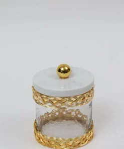 Inspire Me! Home Decor Glass Canister With Gold Lattice Design And Marble And Gold Lid (3 Sizes) 13 Inspire Me! Home Decor Glass Canister With Gold Lattice Design And Marble And Gold Lid (3 Sizes)