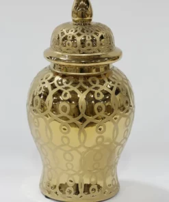 Inspire Me! Home Decor Gold Patterned Mini/Miniature Ginger Jar