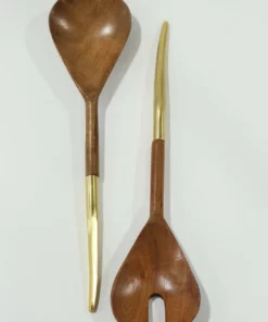 Inspire Me! Home Decor Wood Salad Servers W/ Gold Metal Handle