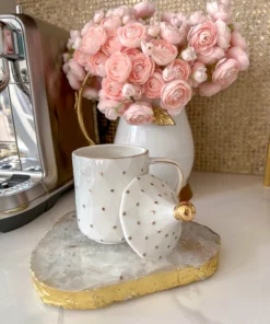 Inspire Me! Home Decor White & Gold Dotted Coffee Mug With Lid