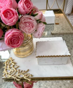 Inspire Me! Home Decor Rectangular Marble Tray With Metal Gold Branch Details