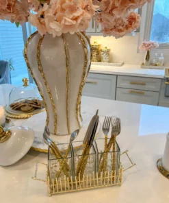 Inspire Me! Home Decor Gold & Glass Utensil Holder With Gold Linear Details