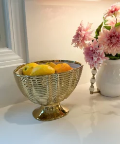 Inspire Me! Home Decor Gold Ceramic Ribbed Footed Bowl