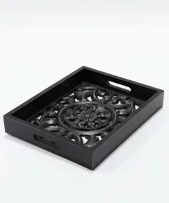Inspire Me! Home Decor Black Wood Trays With Detailed Interior (Set Of 3)