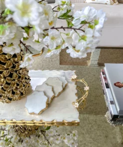 Inspire Me! Home Decor Large Rectangular Marble Tray With Cherry Blossom Details