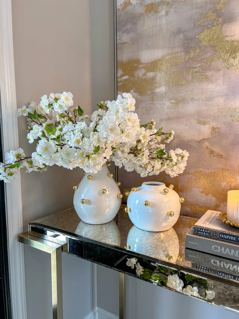 Inspire Me! Home Decor White & Gold Studded Metal Vases (2 Sizes) 3 Inspire Me! Home Decor White & Gold Studded Metal Vases (2 Sizes)