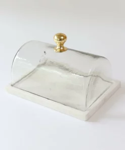 Inspire Me! Home Decor Marble Cake Platter With Metallic Handled Glass Dome (2 Colored Handles)