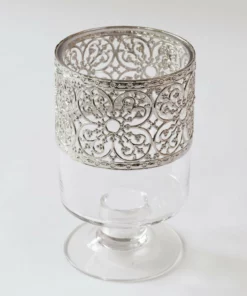Inspire Me! Home Decor Glass Stem Vase W/ Ornate Silver Metal Rim