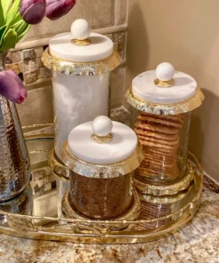 Inspire Me! Home Decor Marble & Gold Hammered Canisters