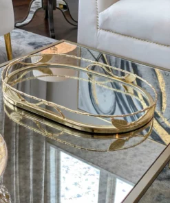 Inspire Me! Home Decor Gold Oval Mirrored Leaf Tray